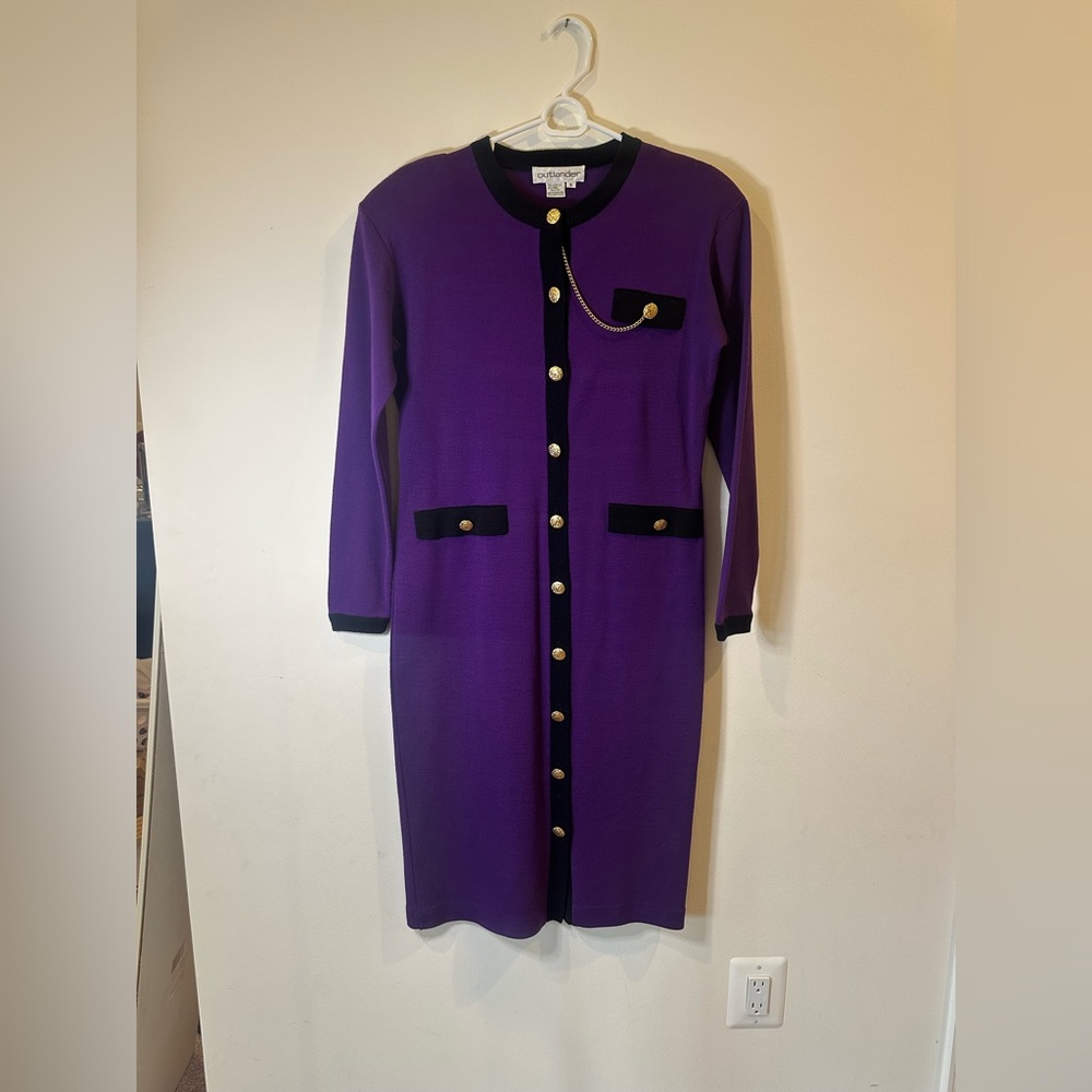 Purple Long Sleeve Dress with Black Accents